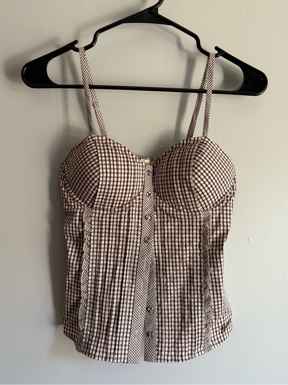 Guess Brown and White Gingham Bustier Cami Top